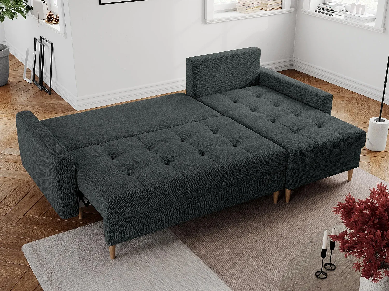 Stilvolles Ecksofa mit Schlaffunktion in Dunkelgrau