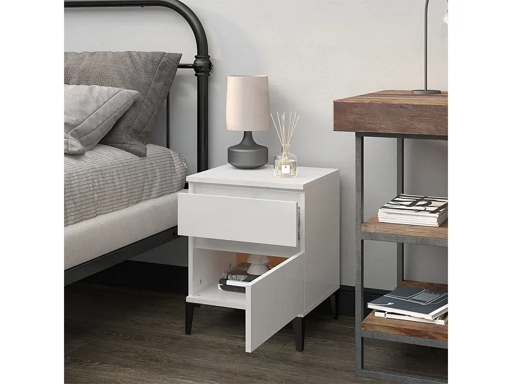 Nachttisch Hochglanz Weiß mit Schubladen 40x35x50 cm