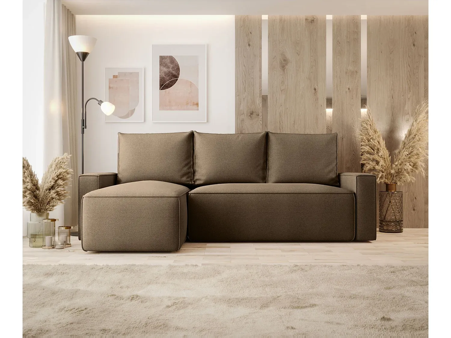 Ecksofa mit Schlaffunktion und Stauraum, L-Form, Braun