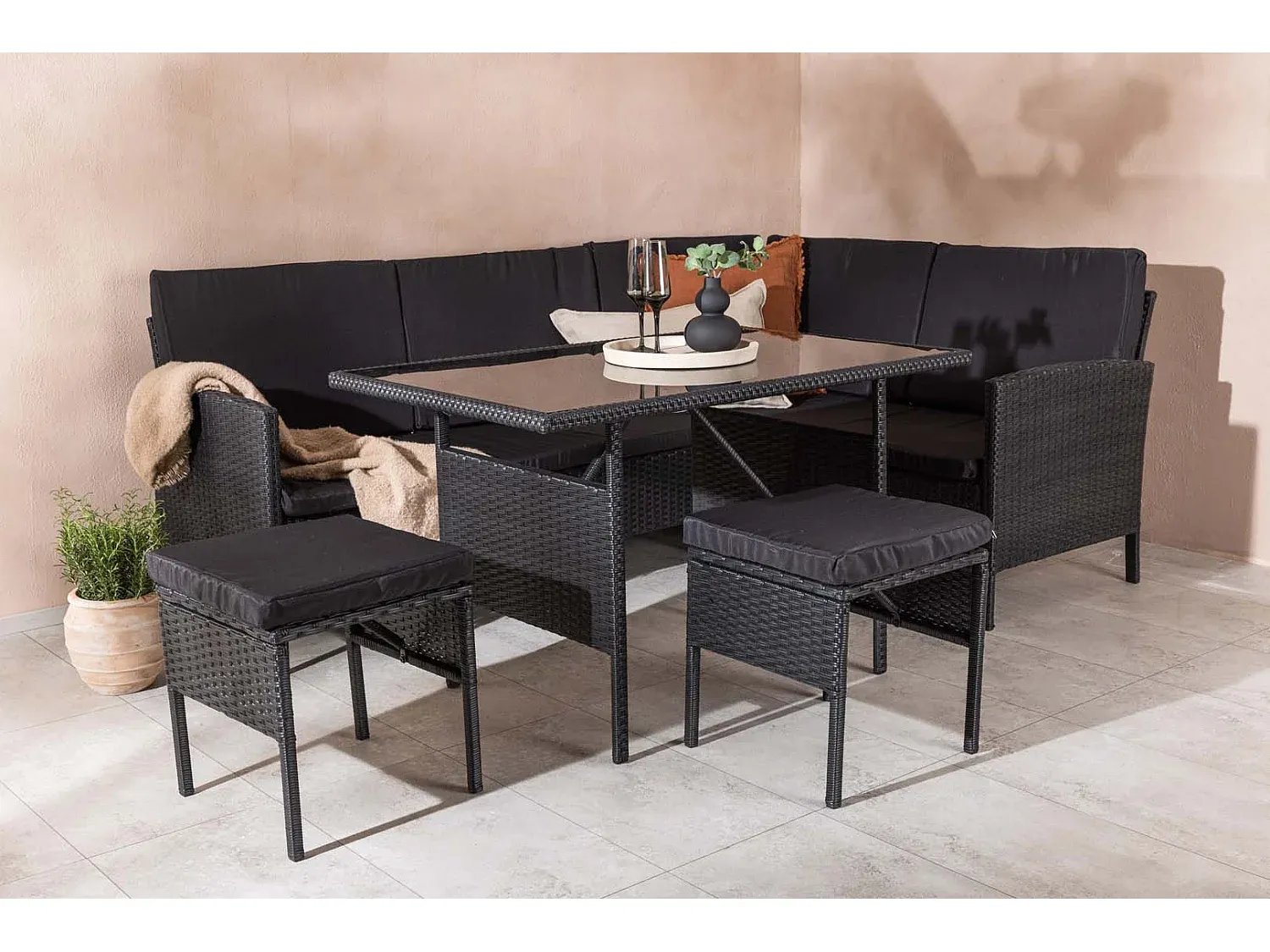 Moderne Garten-Lounge-Set in Schwarz, 4-teilig