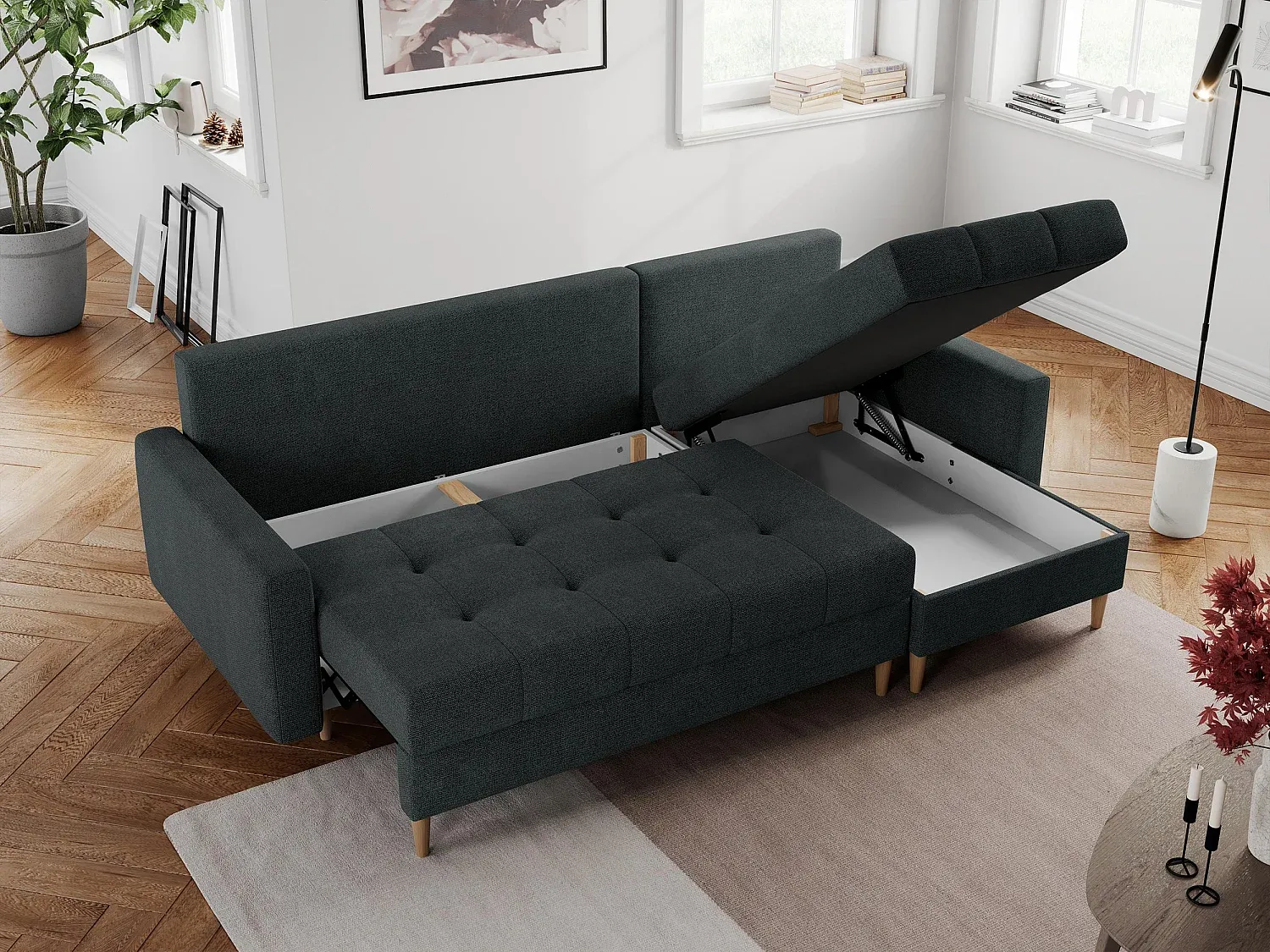 Stilvolles Ecksofa mit Schlaffunktion in Dunkelgrau