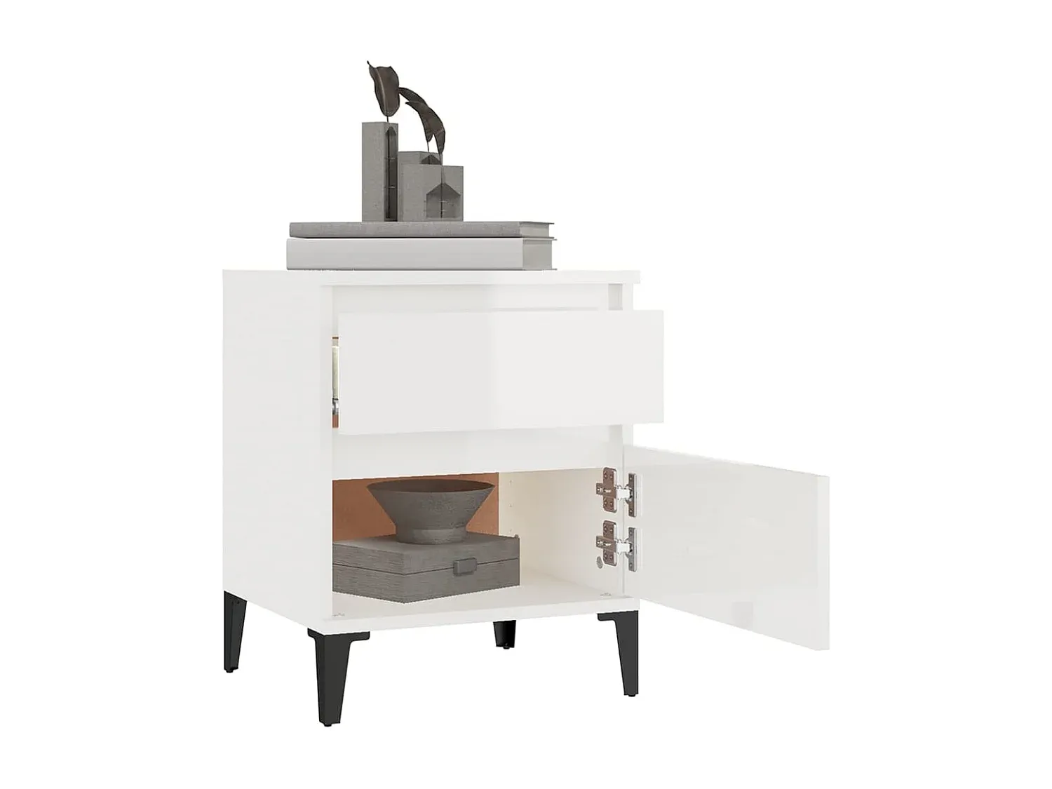 Nachttisch Hochglanz Weiß mit Schubladen 40x35x50 cm