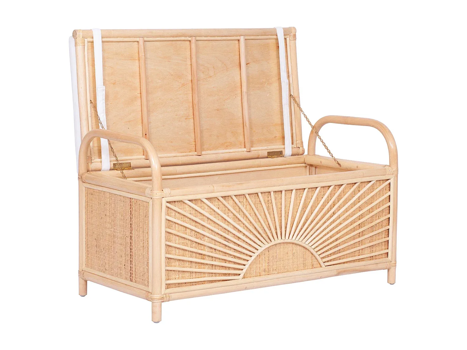 Natürliche Rattan-Truhenbank mit Kissen 91x43x51 cm