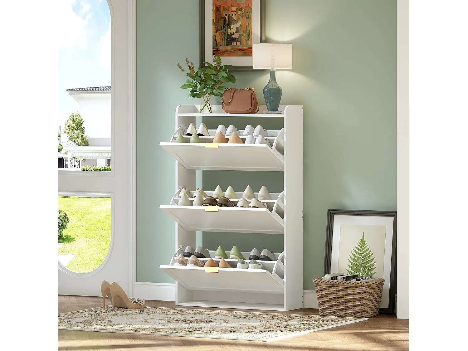 Moderner Schuhschrank mit Schiebetüren, Weiß