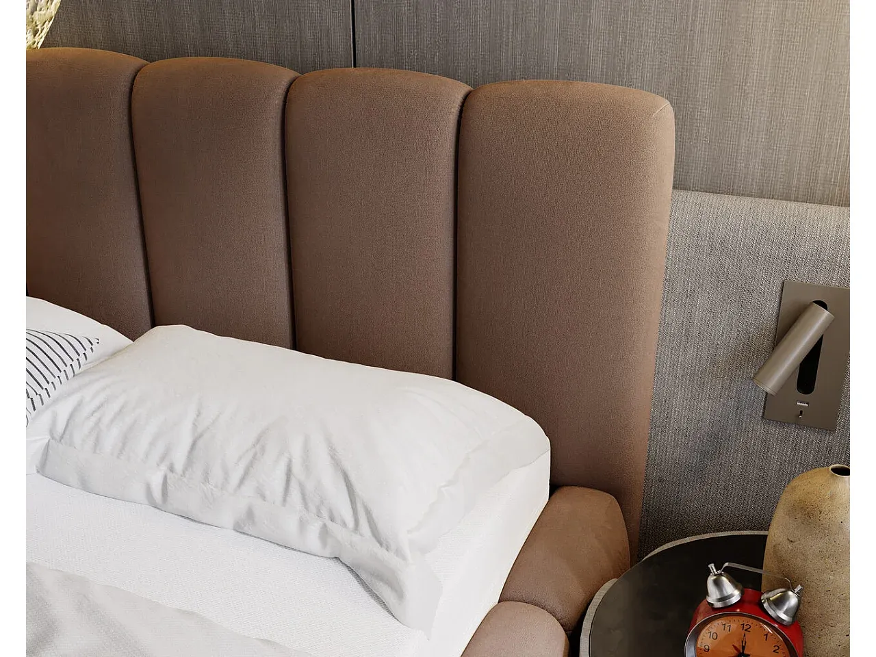 Samtstoff-Polsterbett mit Stauraum 160x200 cm Braun