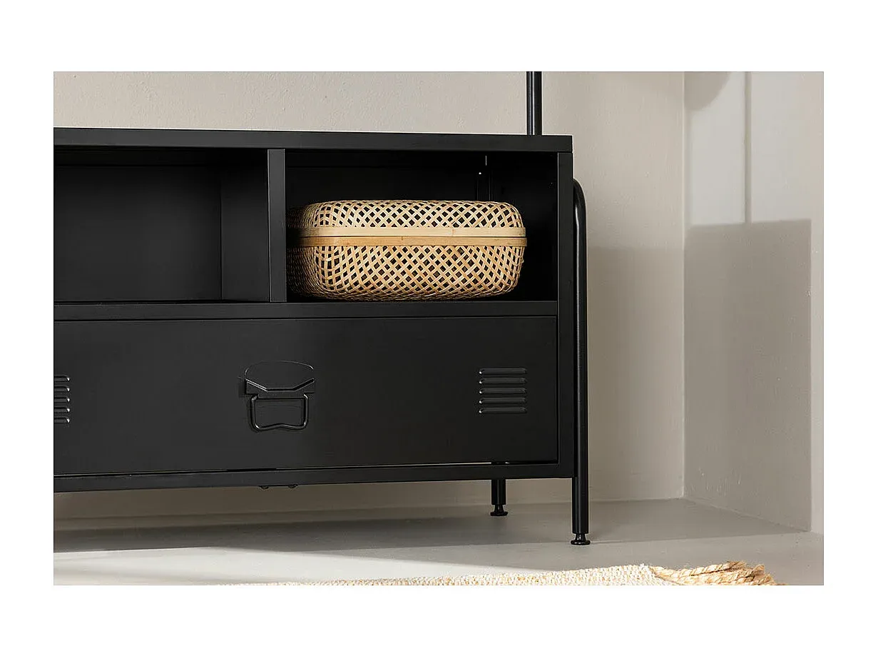 Moderner Garderobenständer mit Schublade und Regalen in Schwarz