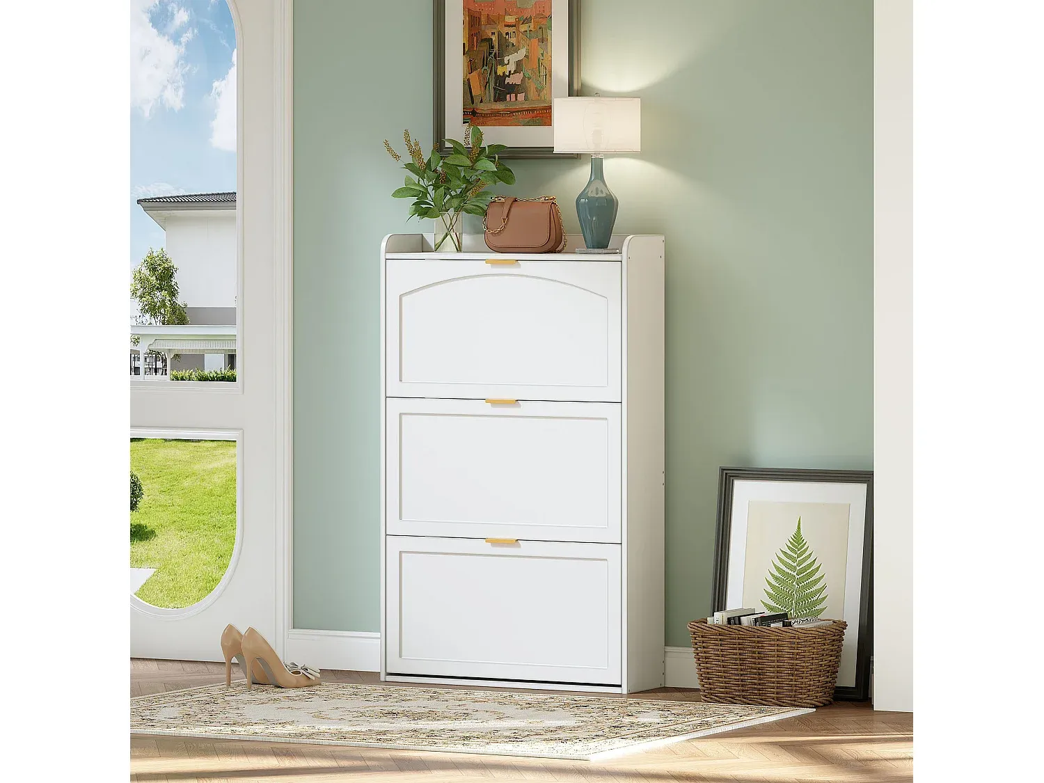 Moderner Schuhschrank mit Schiebetüren, Weiß