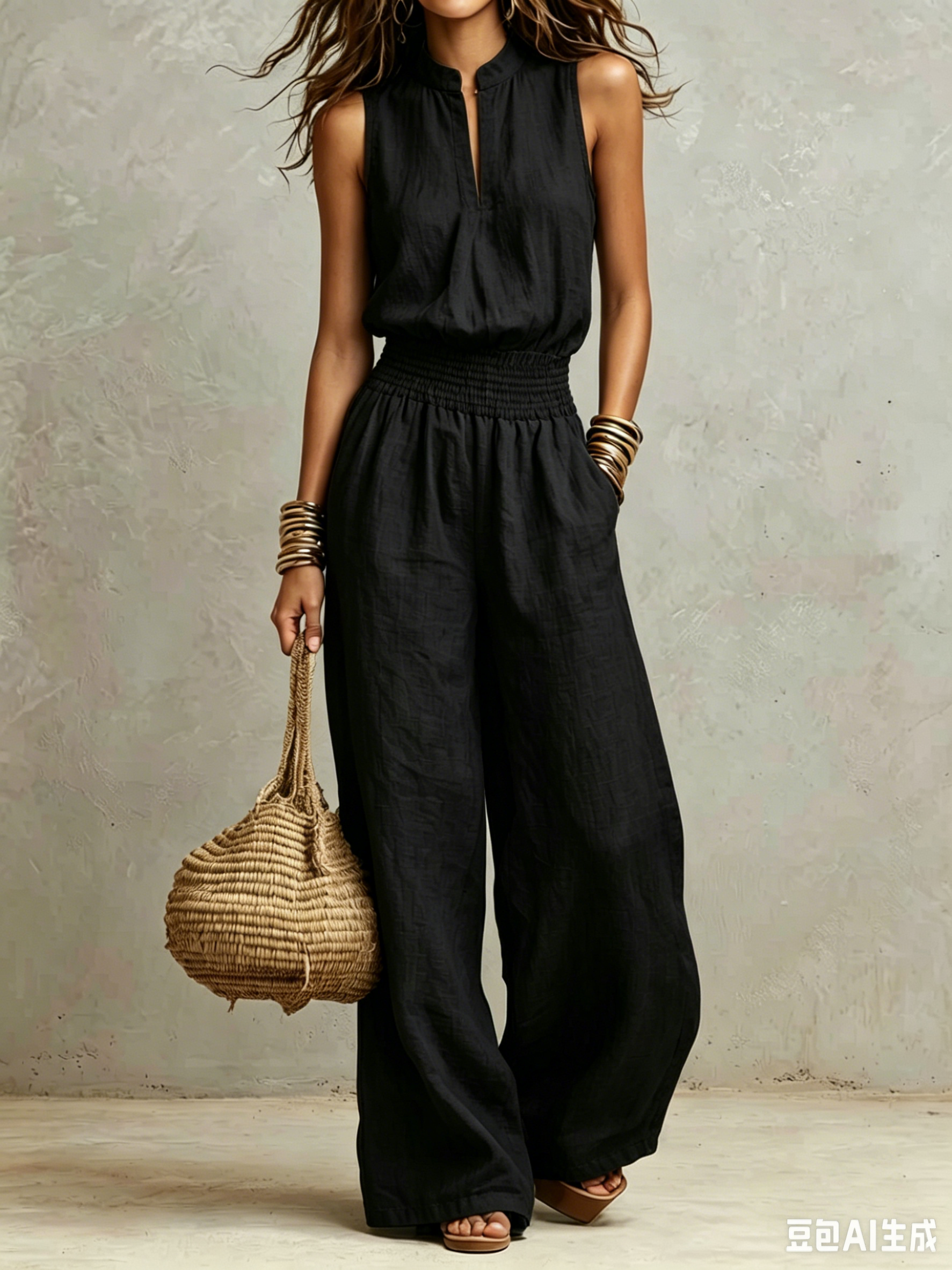 ✨ Neutral Linen-Blend Sleeveless Jumpsuit