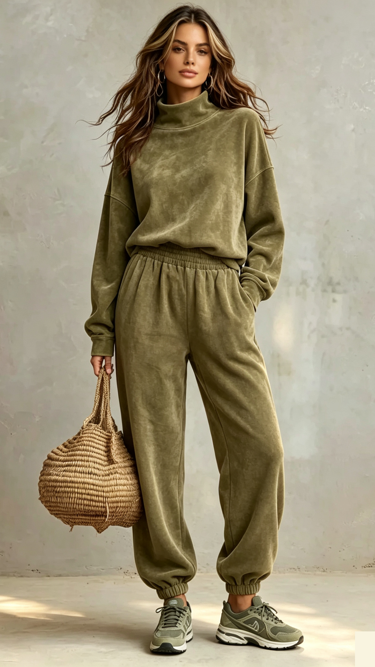2‑Piece Velvet Co‑Ord Set | Mock Neck Long‑Sleeve Top & Elastic Cuff Jogger Pants Casual Loungewear Outfit