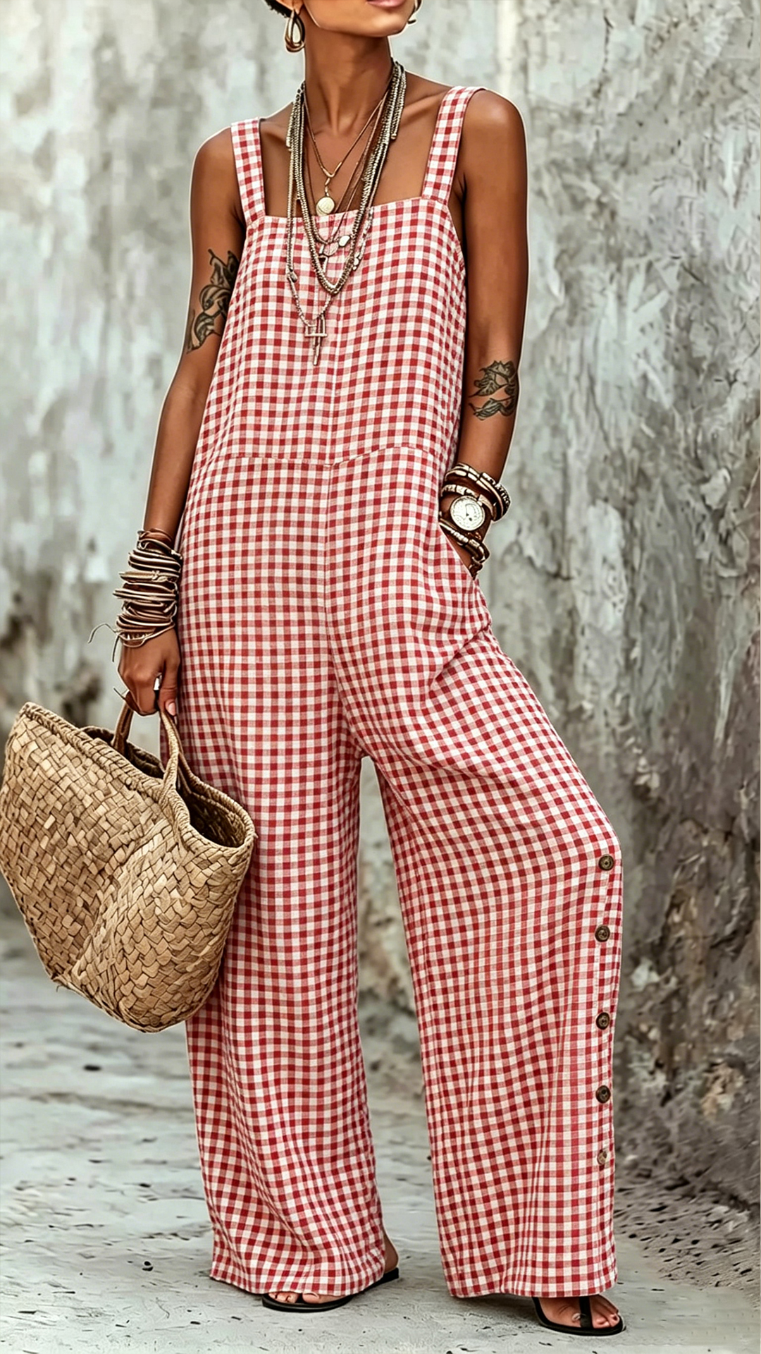 [Copy]Women's Cotton-Blend Leopard Print Waisted Jumpsuit