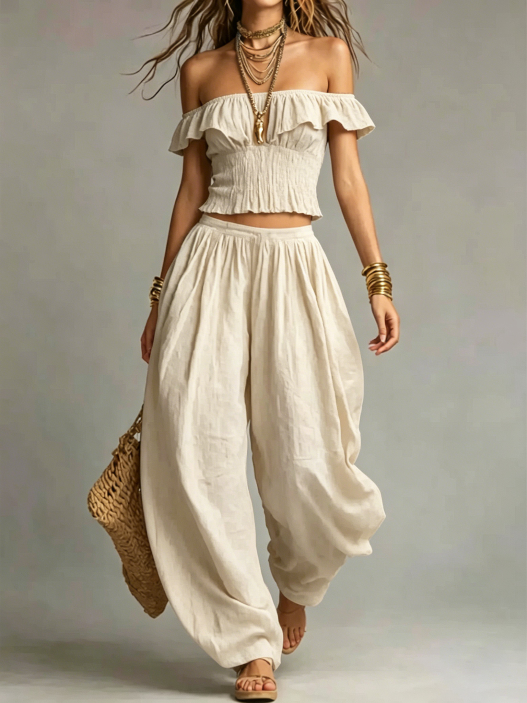 Off-Shoulder Ruffle Two-Piece Set