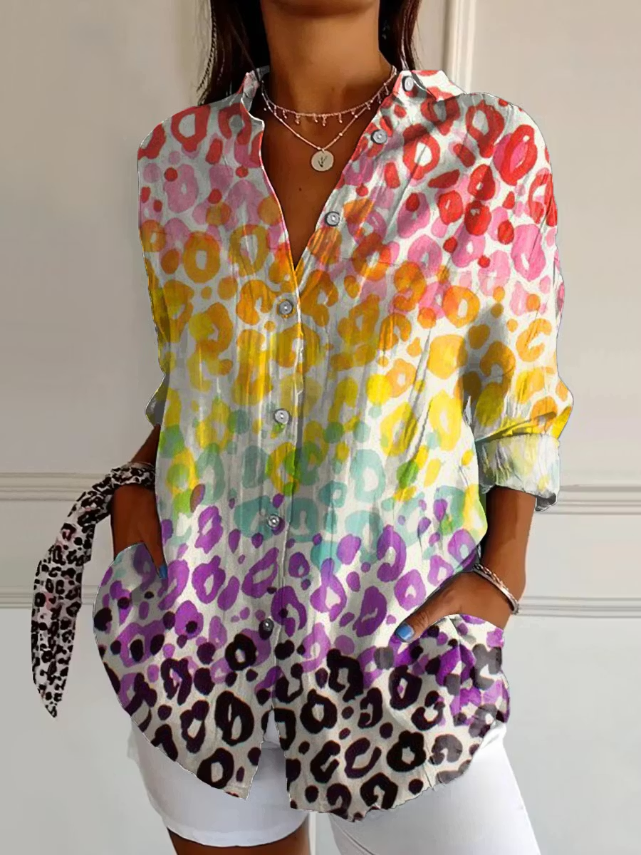 Women's Vintage Floral Print Loose Washed Denim Style Long Sleeve Button Shirt
