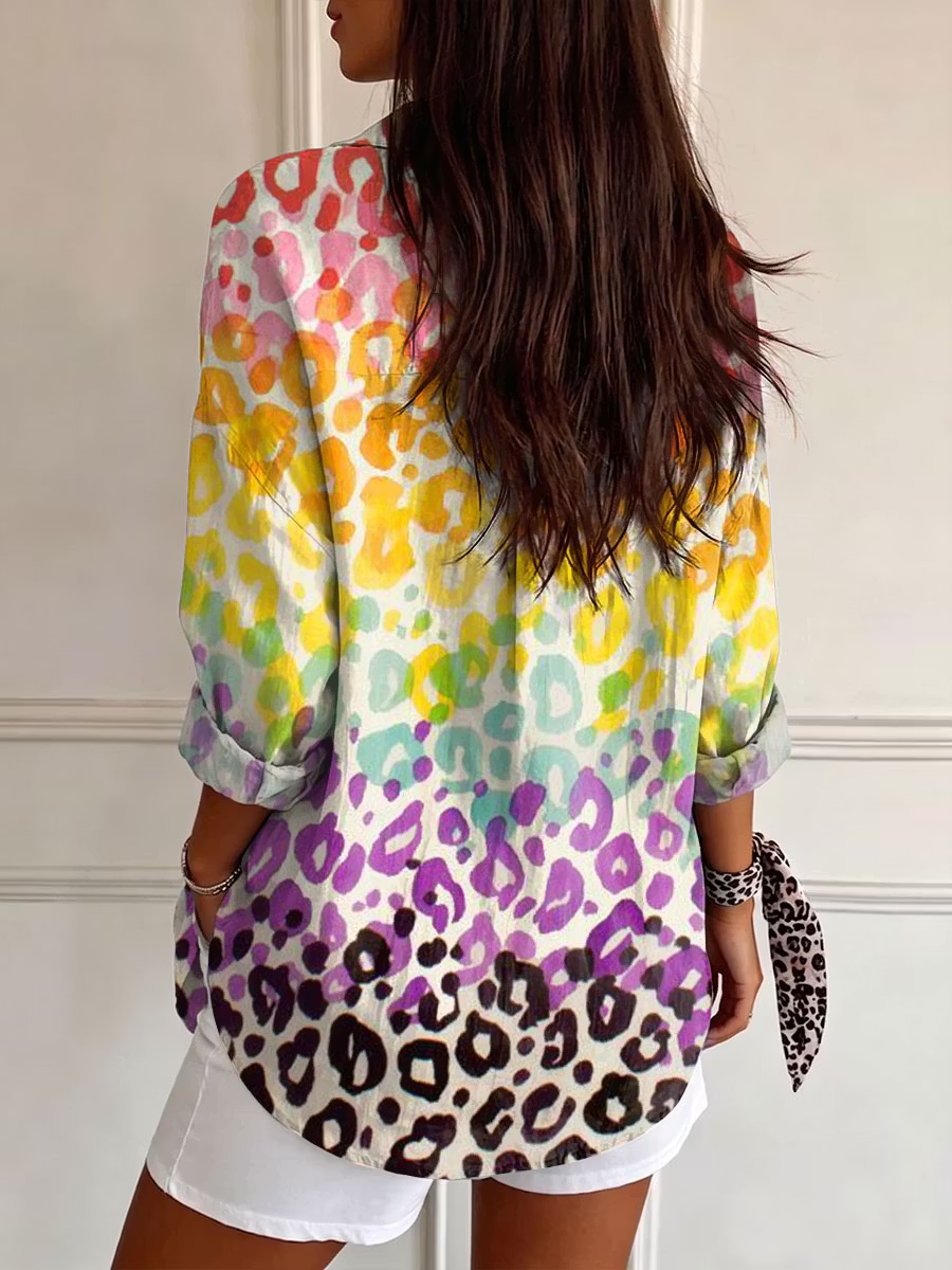 Women's Vintage Floral Print Loose Washed Denim Style Long Sleeve Button Shirt
