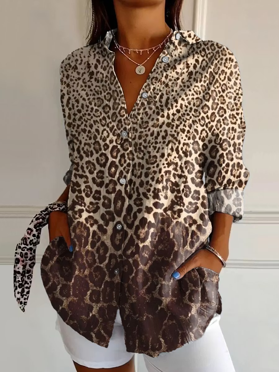 Women's Vintage Floral Print Loose Washed Denim Style Long Sleeve Button Shirt
