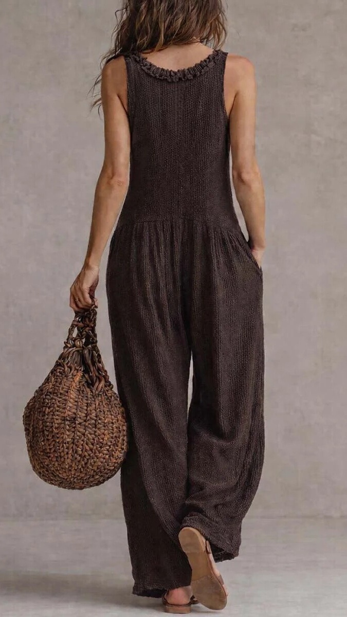 Women's V-Neck Sleeveless Wide-Leg Jumpsuit