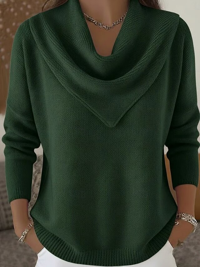 Women's Sweater Pullover Elegant Fashion Streetwear Solid Color Ribbed Cowl Knitted Long Sleeve Regular Tops