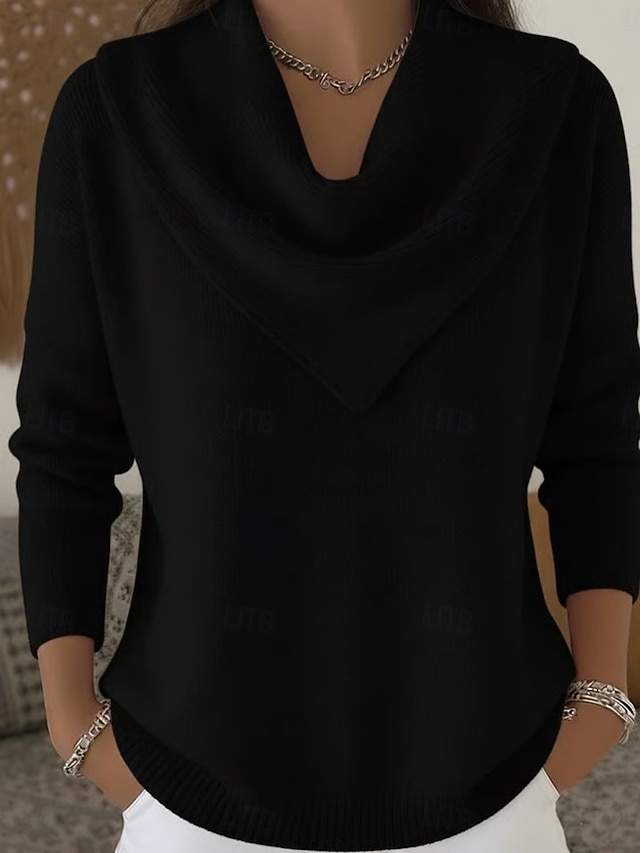 Women's Sweater Pullover Elegant Fashion Streetwear Solid Color Ribbed Cowl Knitted Long Sleeve Regular Tops