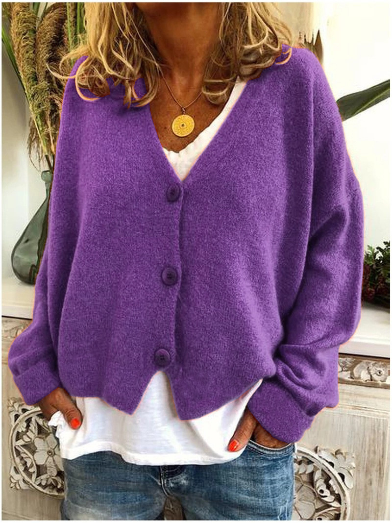 Relaxed V-Neck Button Front Knit Cardigan