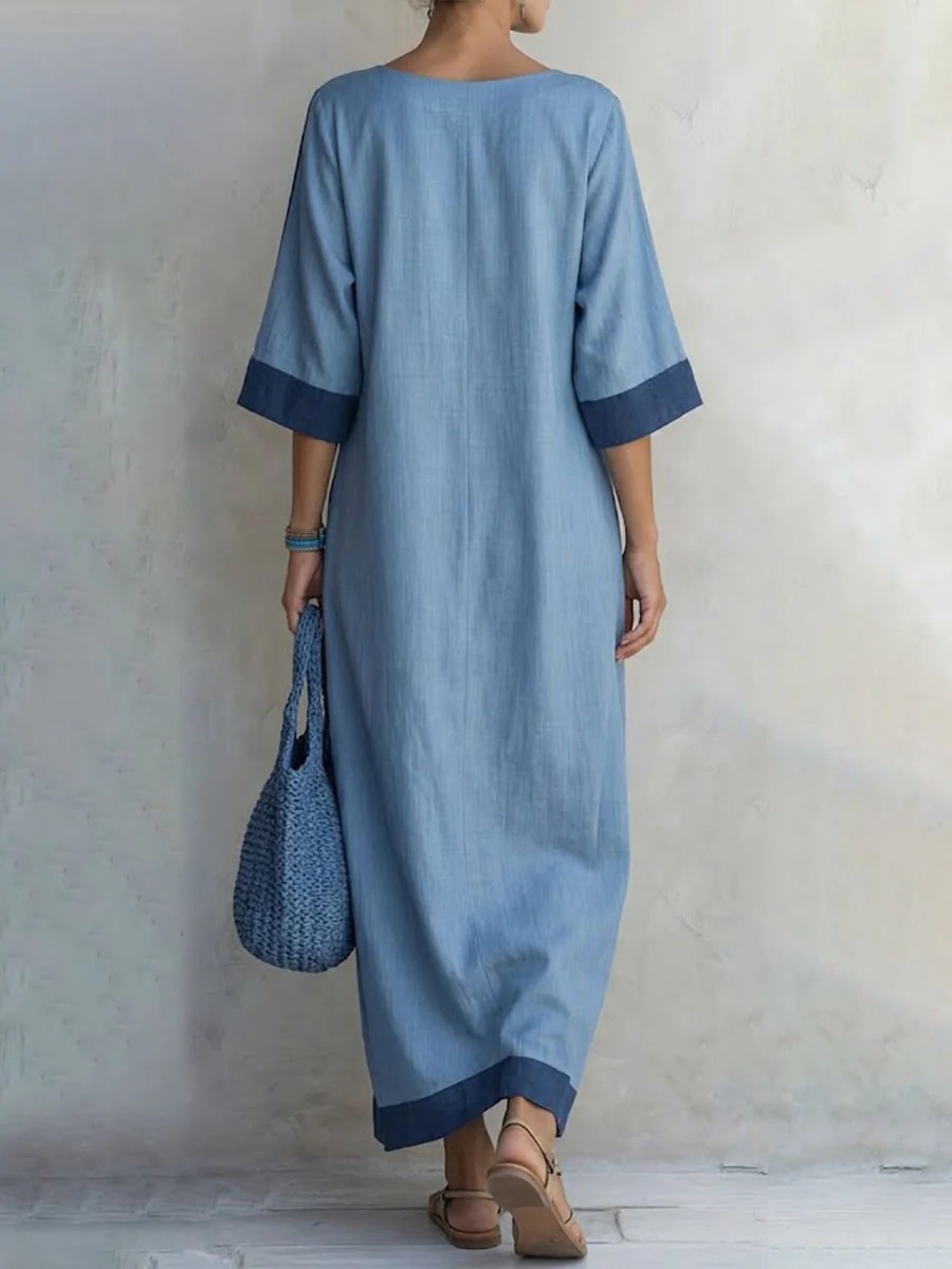Casual Women'S Fashion High-End Color-Blocked Spliced Long Skirt, Spring And Summer European And American Style Dress
