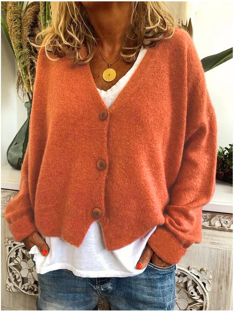 Relaxed V-Neck Button Front Knit Cardigan