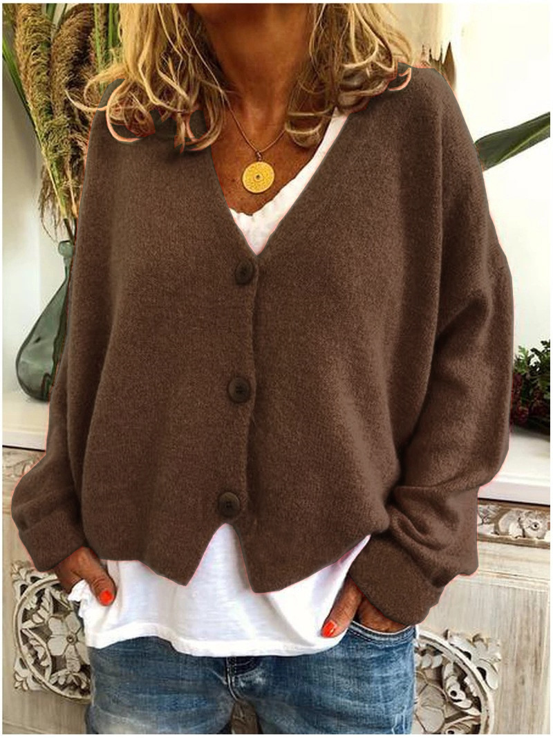 Relaxed V-Neck Button Front Knit Cardigan