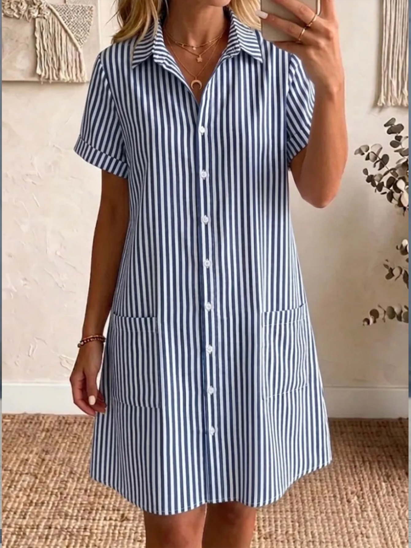 Women's Vibrant Striped Print Casual Pocket Cotton Dress