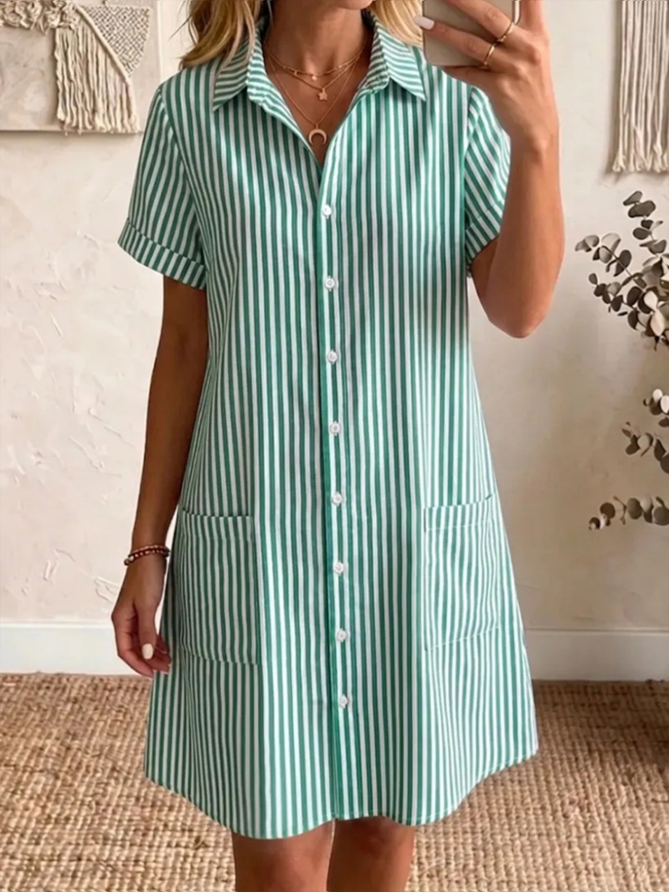Women's Vibrant Striped Print Casual Pocket Cotton Dress