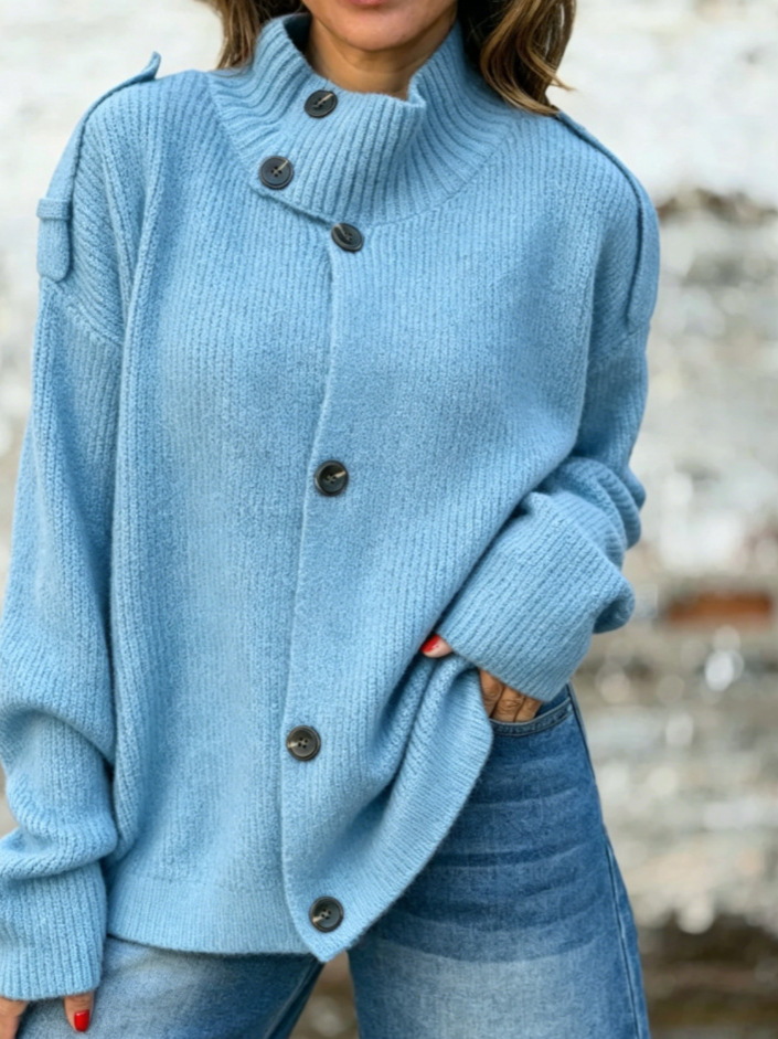 Stand Collar Buttoned Knit Cardigan Sweater Coat