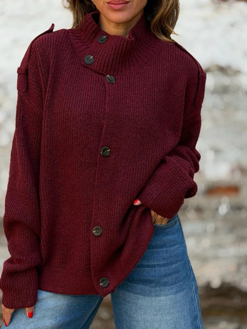Stand Collar Buttoned Knit Cardigan Sweater Coat