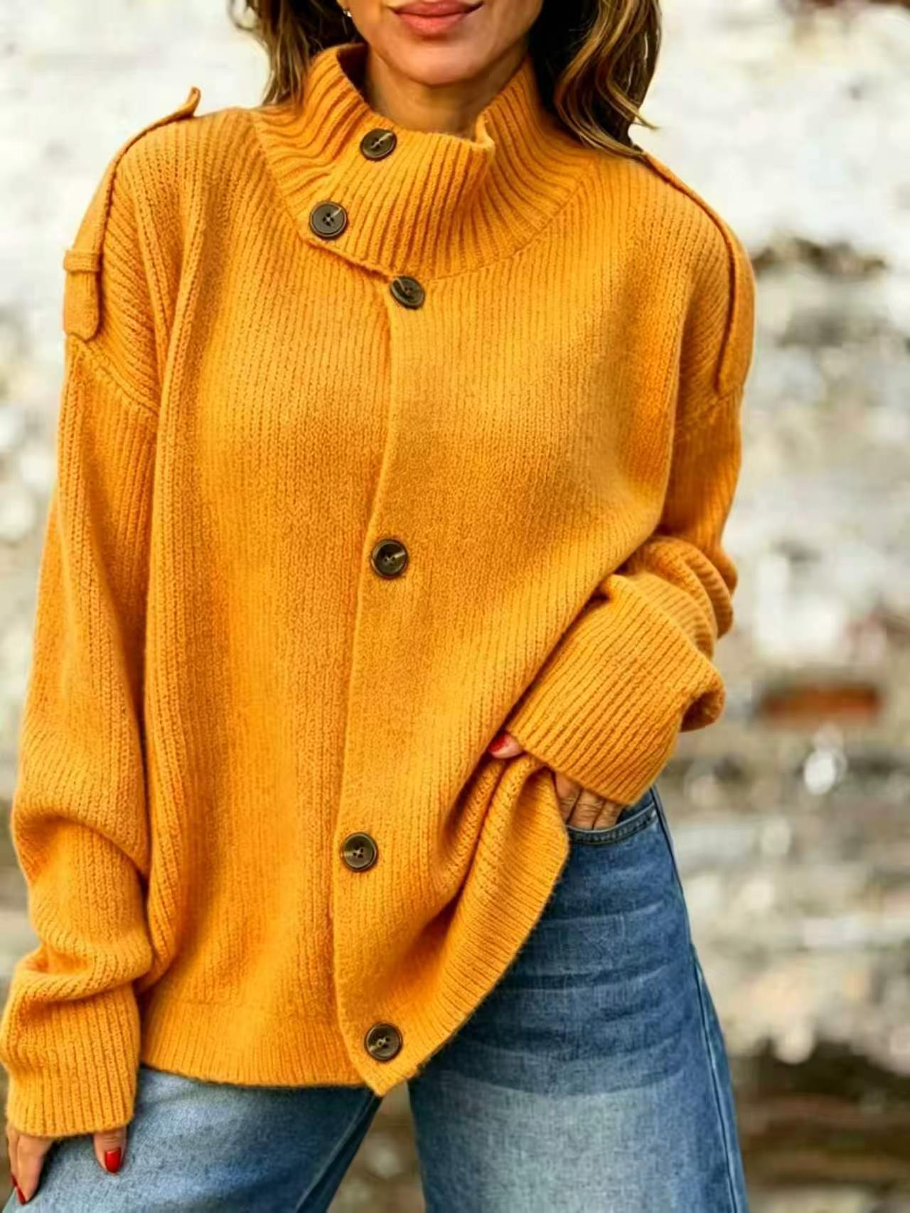 Stand Collar Buttoned Knit Cardigan Sweater Coat