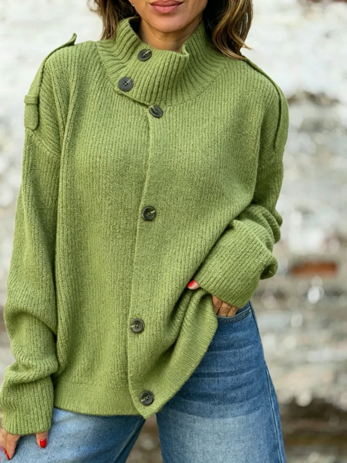 Stand Collar Buttoned Knit Cardigan Sweater Coat