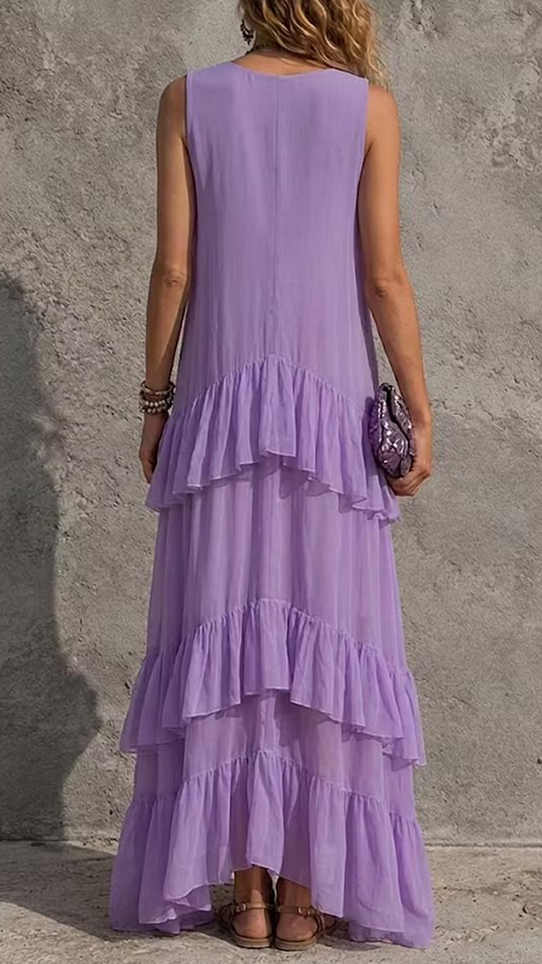 Women'S V-Neck Sleeveless Ruffle Dress
