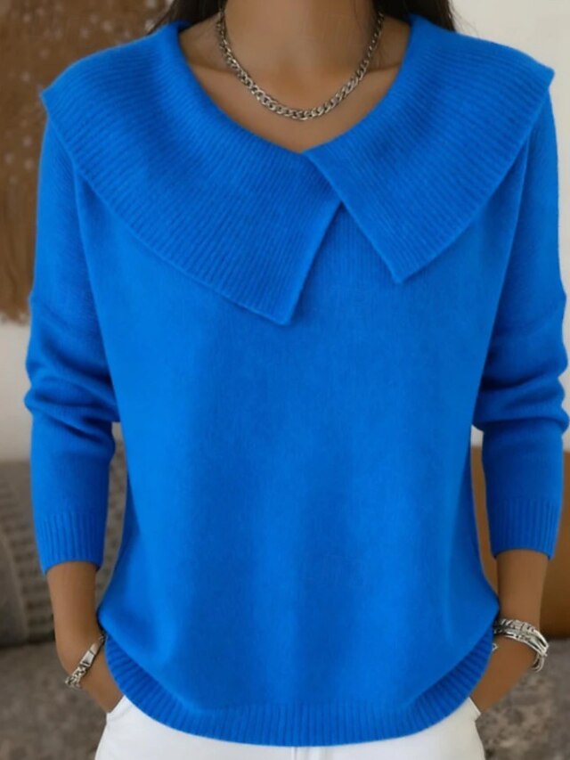 Women's Turtleneck Sweater Vintage Ribbed Turndown Patchwork Knitted Textured Long Sleeve Regular Tops