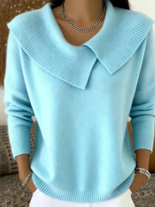 Women's Turtleneck Sweater Vintage Ribbed Turndown Patchwork Knitted Textured Long Sleeve Regular Tops