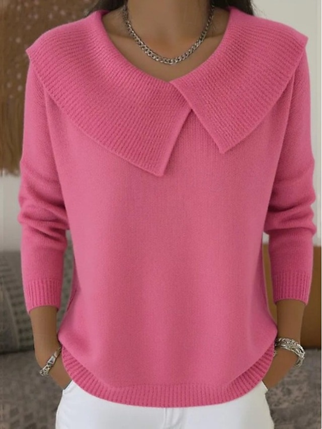Women's Turtleneck Sweater Vintage Ribbed Turndown Patchwork Knitted Textured Long Sleeve Regular Tops