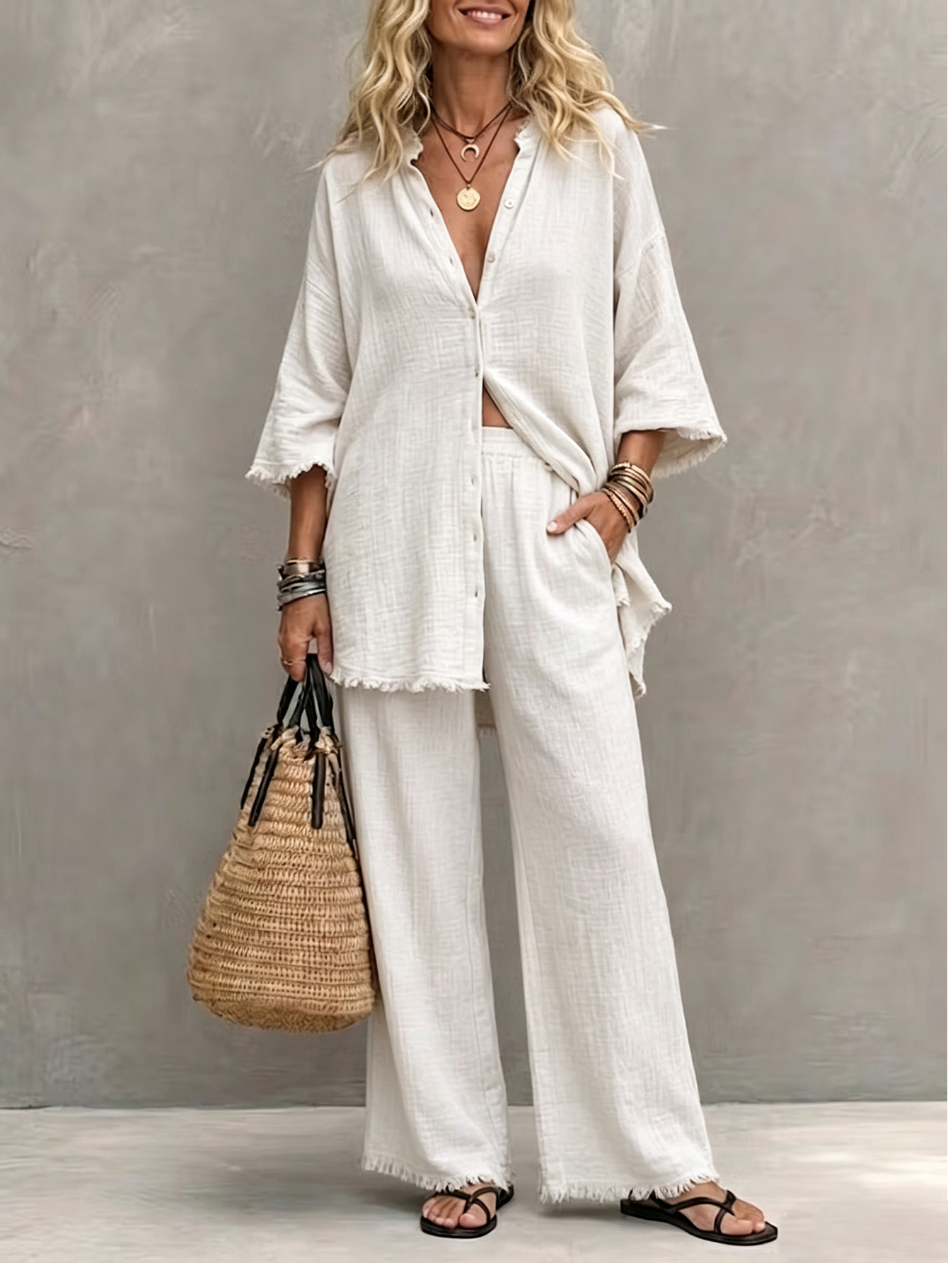 Women's Casual Minimalist Vintage Cotton-Linen Set
