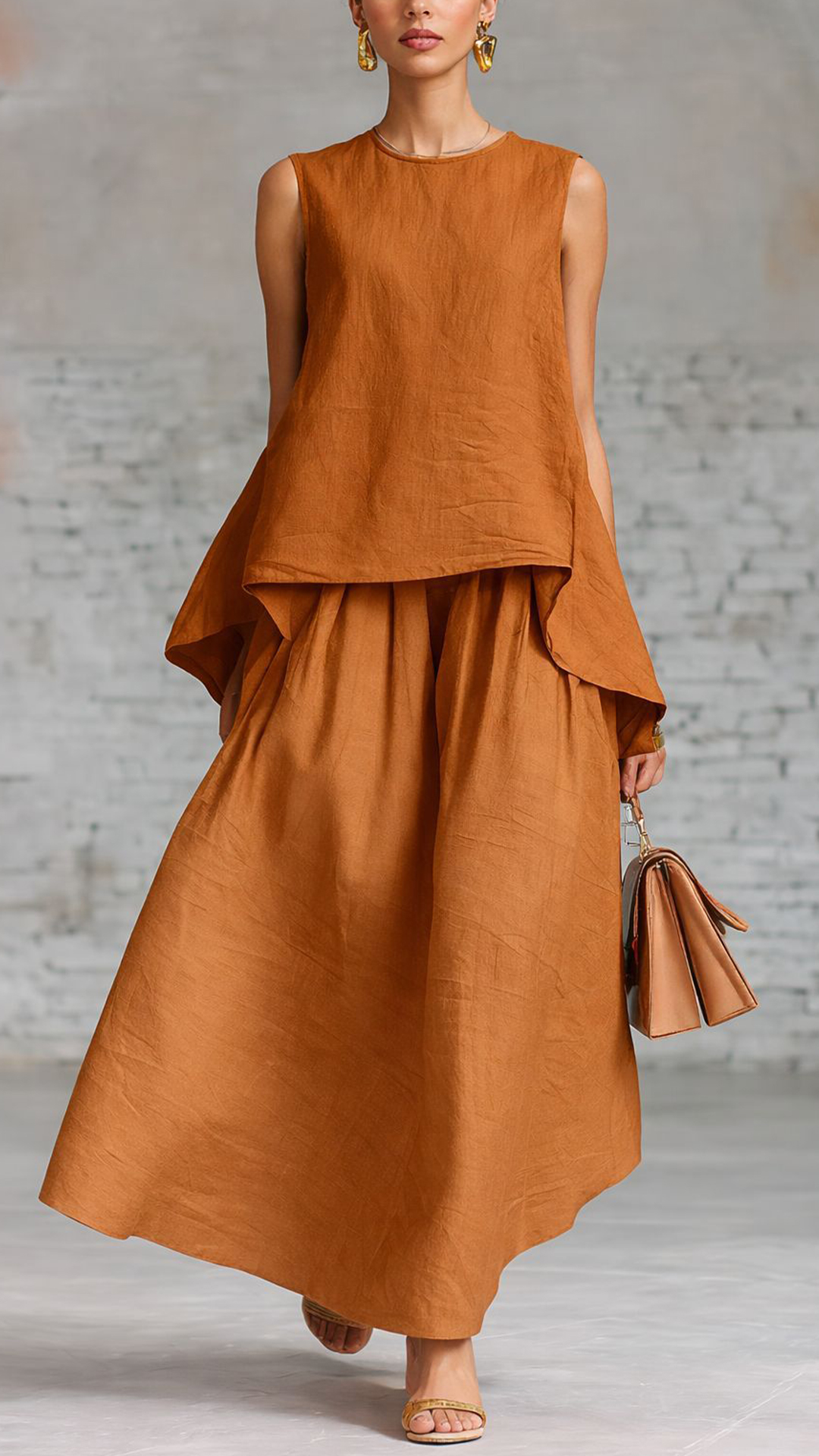 Women's Cotton-Blend Sleeveless Top and Maxi Skirt Set