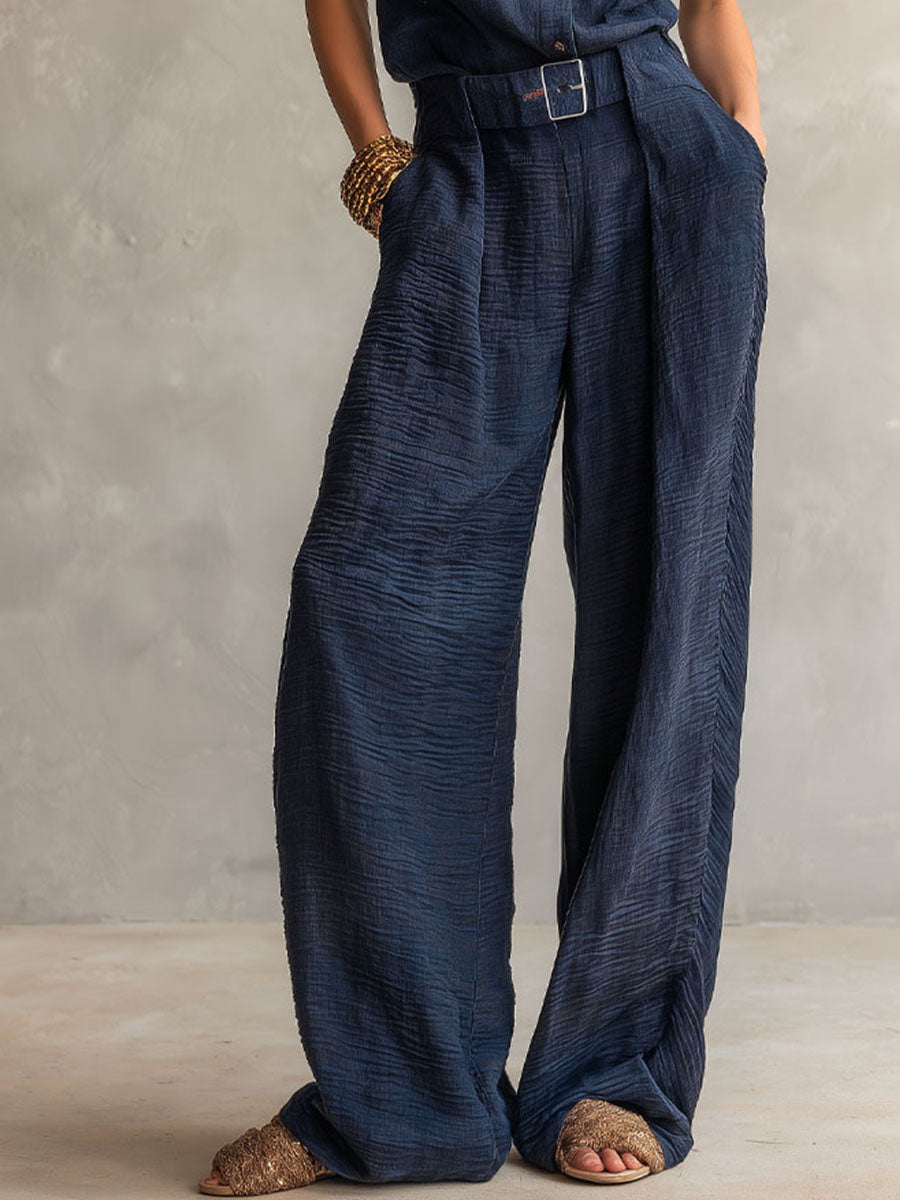 Boho Midnight Slate Texture Belted Utility Jumpsuit