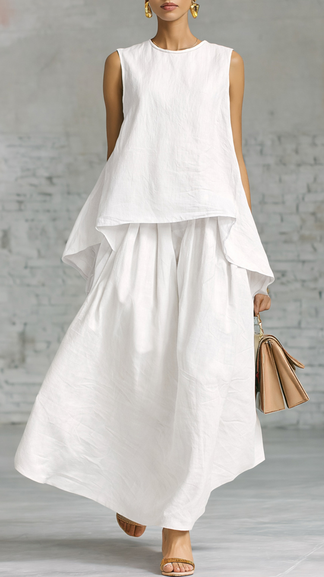 Women's Cotton-Blend Sleeveless Top and Maxi Skirt Set