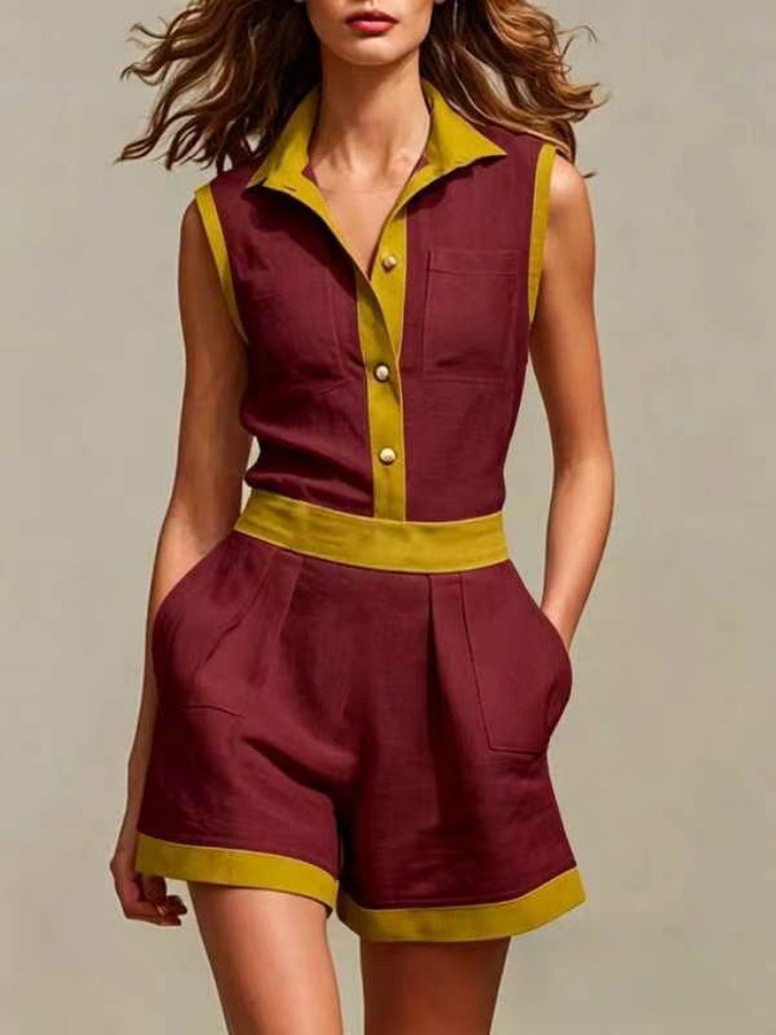 Women's Solid-color Button-front Cardigan & Striped Cotton-linen Casual Two-piece Set