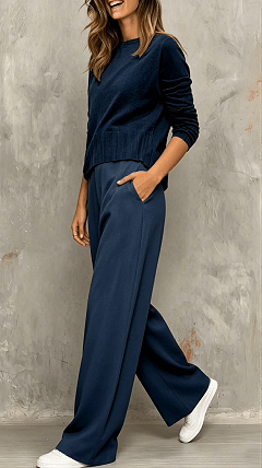 Women's Knitted Wide-Leg Pants Two-Piece Set