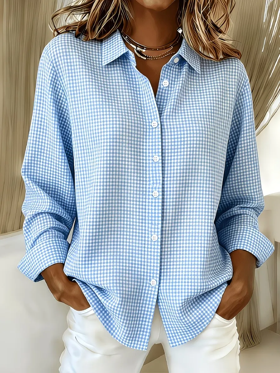 CLEARANCE SALE🔥 Women's Casual Gingham Long Sleeve Button Down Shirt