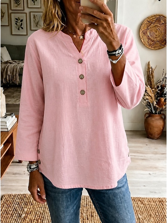 Women's Shirt Solid Color Vacation Daily Casual 3/4 Sleeve Stand Collar Long Tops