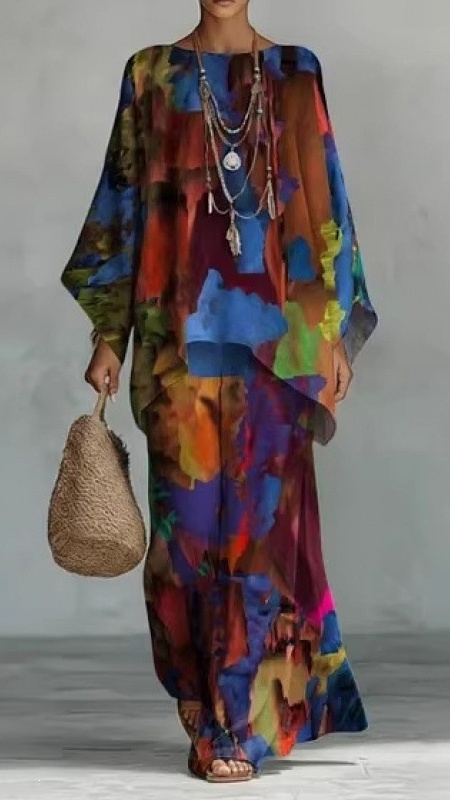 Artistic Abstract Graffiti Cotton-Linen Two-Piece Set