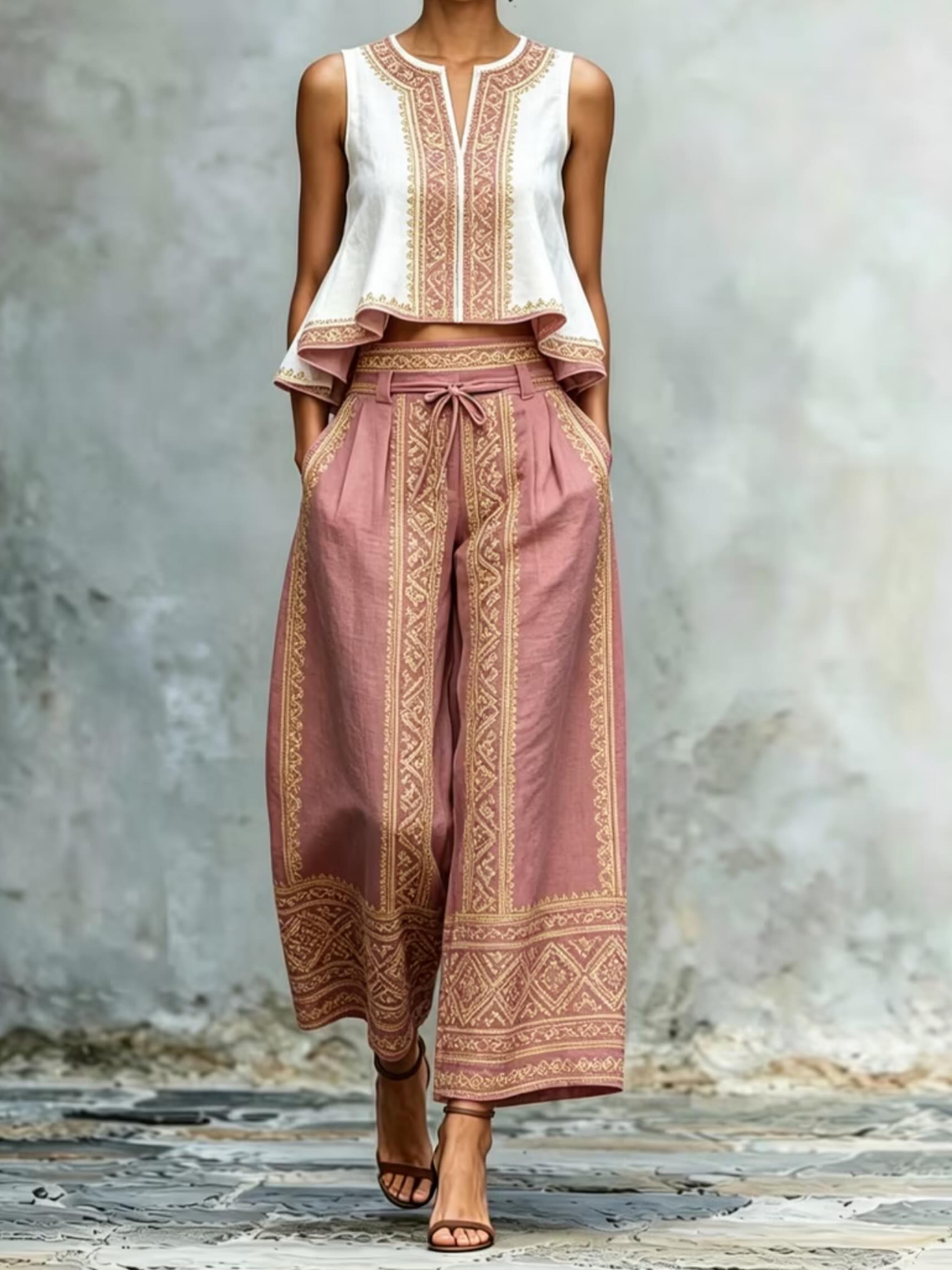Embroidered Two-Piece Linen Set