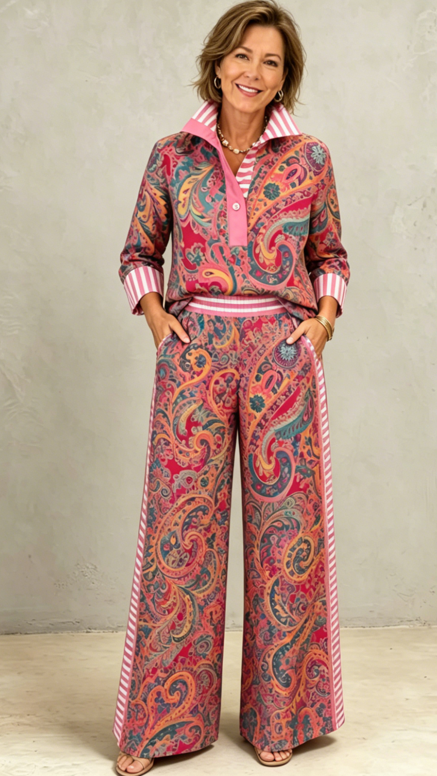 The Paisley Contrast-Stripe Two-Piece Set