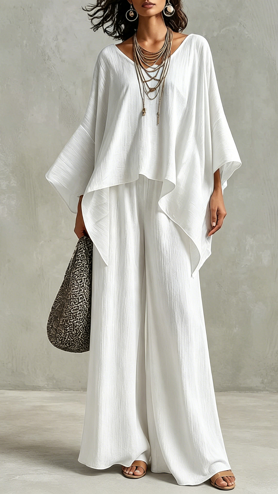 Loose Batwing Sleeve V-Neck Top & Wide Leg Pants Two-Piece Co-Ord Set