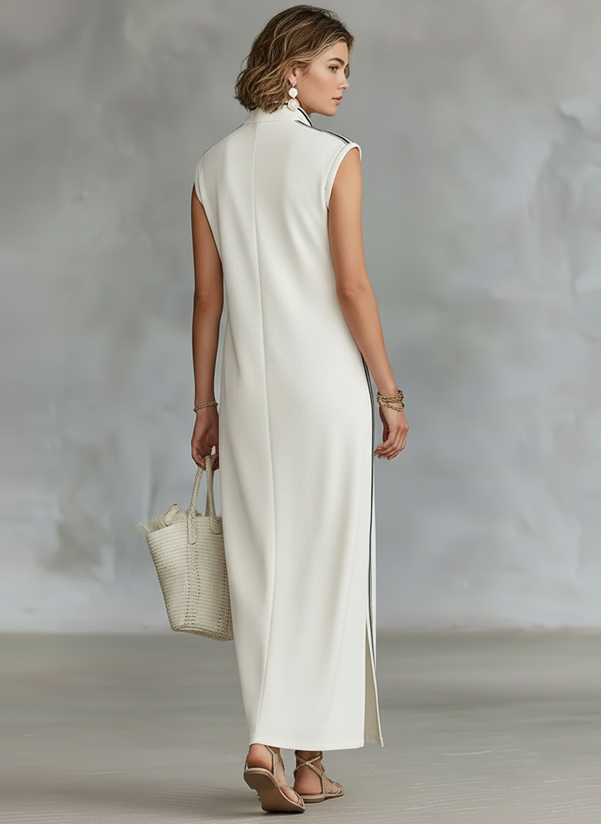 Women's Minimalist Athletic-Style Sleeveless Henley Maxi Dress 