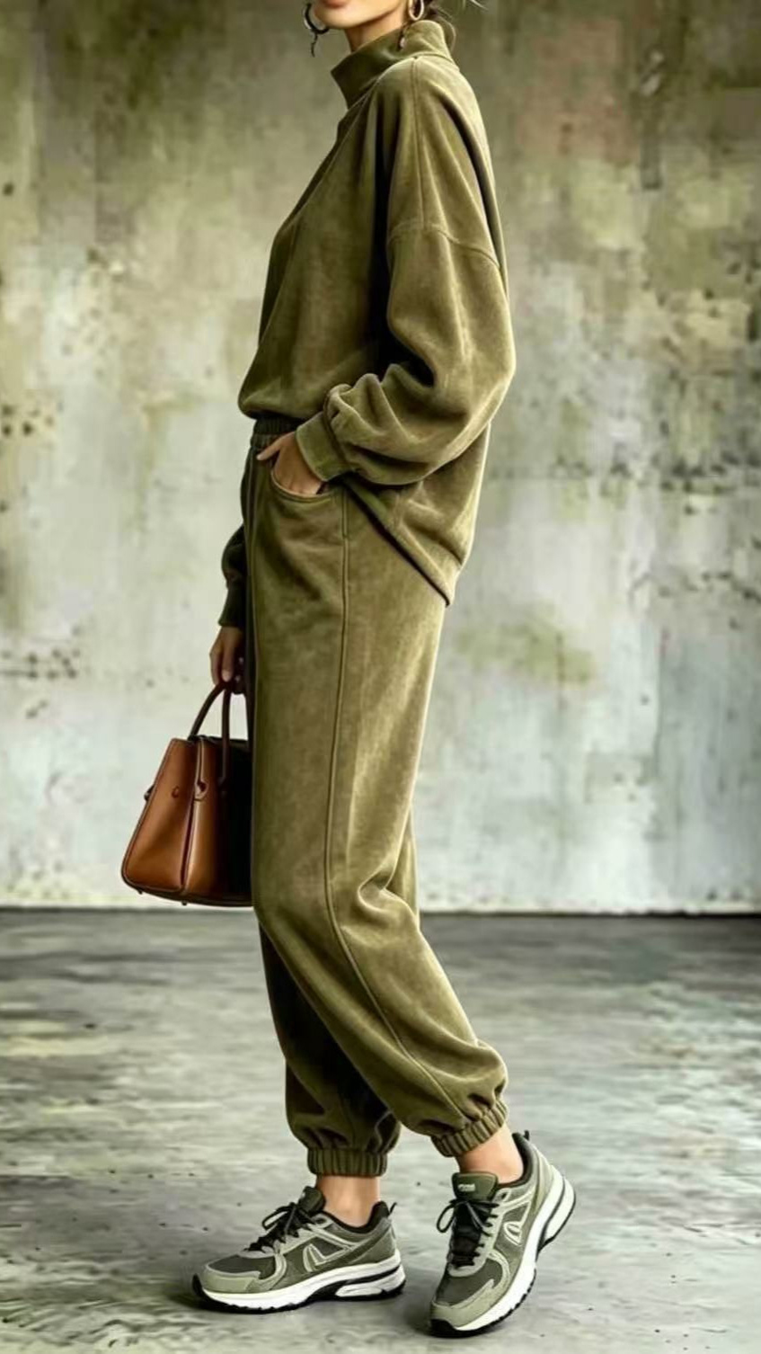 2‑Piece Velvet Co‑Ord Set | Mock Neck Long‑Sleeve Top & Elastic Cuff Jogger Pants Casual Loungewear Outfit