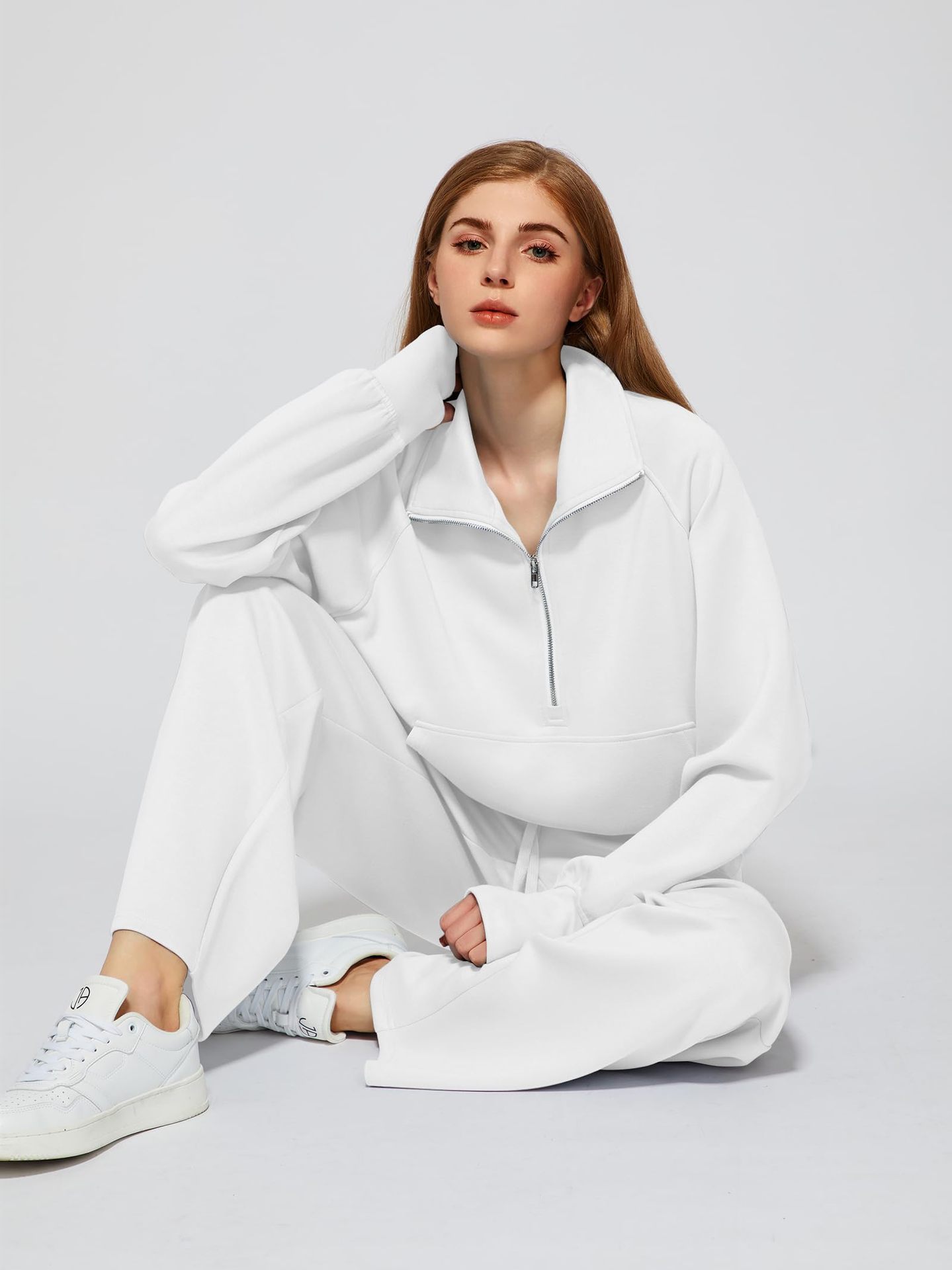 2‑Piece Sweat Co‑Ord Set | Half‑Zip Stand Collar Raglan Sweat Top & Drawstring Wide‑Leg Sweatpants Elevated Loungewear Outfit